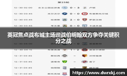 英冠焦点战布城主场迎战伯明翰双方争夺关键积分之战